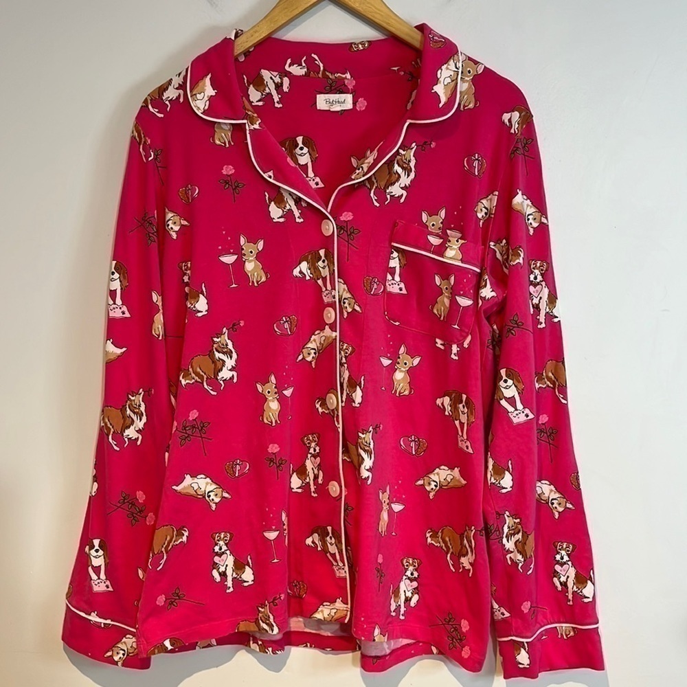 BEDHEAD “be mine” hot pink dogs long sleeve pyjama shirt size medium - Picture 3 of 8